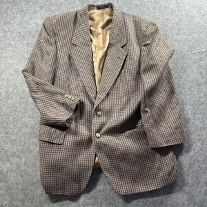 Andre Villard Blazer Mens 42R Brown Houndstooth Two Button Sport Coat Paris